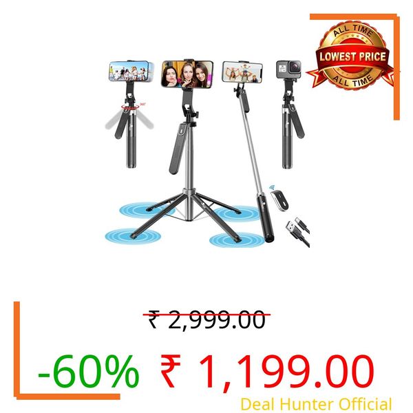 Kratos K5 CT Selfie Stick Tripod with Balance Handle, 64 inch & Stable 4 Leg Design,Recharable BT Remote, Long Tripod Stand for 360° Rotation Panoramic Shoot, Made for Phones,Ring Light, Gopro