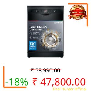Bosch 13 Place Setting Dishwasher with Intensive Kadhai Program, No Pre-Rinse, 70⁰ Hot water wash, Half Load Option & Extra Cutlery Box - (SMS66GB01I, Black, Glass Protection Technology)