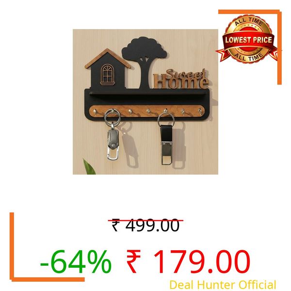 Deskart Premium 3D Wooden Key Holder for Wall | 7 Stainless Steel Hooks Organizer | Decorative Entryway & Office Decor | Wall Mounted Key Rack |(Sweet Home 3D)