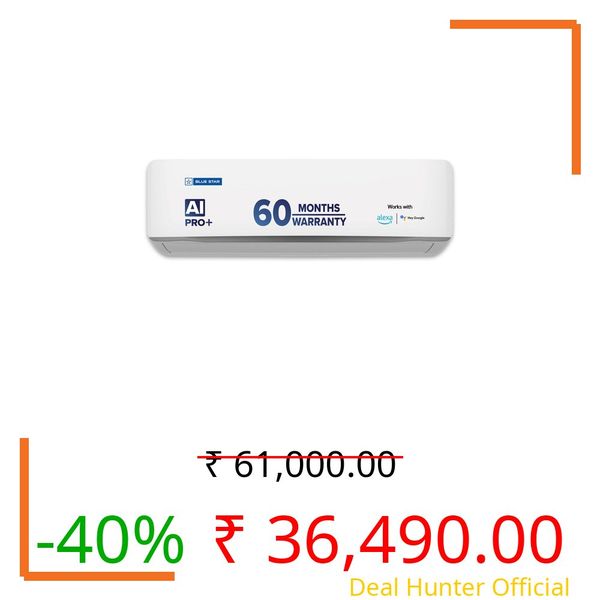 Blue Star 1.5 Ton 3 Star, New Star rated,Smart Inverter Split AC (Copper, 5 in 1 Convertible Cooling, DigiQ Hepta Sensor, Blue Fins,Turbo Cool,Blue Fins (IA318ZXUS, White)