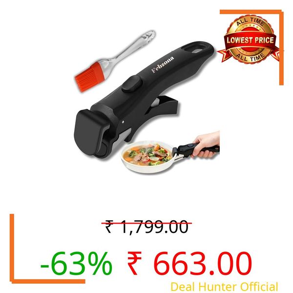 Febzona pakkad for Kitchen-Removable Handle-Detachable Holders Cookware, Universal Pot Handle, hot Utensil Vessel pan Holder Detachable Handle for Utensils Idukki pakad Tongs sansi sandasi (Black)