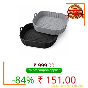 Vepvopz Square Air Fryer Silicone Liners, 6.3 Inch – 2 PCS Reusable Food Grade Heat Resistant Mats for Air Fryer, Oven, Microwave Accessories (Black + Grey)