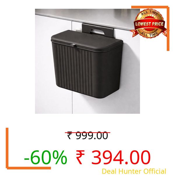 RADIANT 7 Litre Plastic Hanging Kitchen Trash Can With Lid, Double-Sided Open Lid Design, Kitchen Trash Can, Kitchen Cabinet Door Hanging Wall Storage Bucket (with 30 Garbage Bag) (Black)