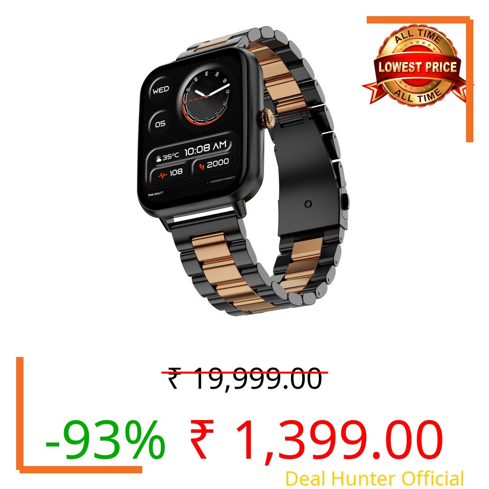 Fire-Boltt Ninja Blaze Smart Watch, Stainless Steel Strap & Steel Body, 1.83” Display Bluetooth Calling Built-in Mic & Speaker, 120+ Sports Modes, Smartwatch for Man and Woman Onyx Gold