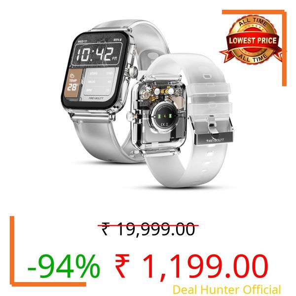 Fire-Boltt Ninja Phantom Smart Watch 1.83” Display, Transparent Clear Body Design, Bluetooth Calling, 120+ Sports Modes, Voice Assistant, AI Outfit Watch Face Smartwatch for Men & Women Stealth White