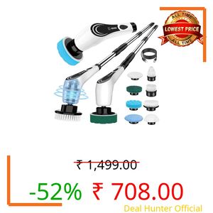 Lichffy Electric Spin Scrubber, Cordless Power Scrubber with 8 Replaceable Brushs, 2-Speed Adjustable Handle Shower Scrubber, IPX7 Waterproof Cleaning Brush for Bathroom, Tile, Tub, Teens, White-qe1