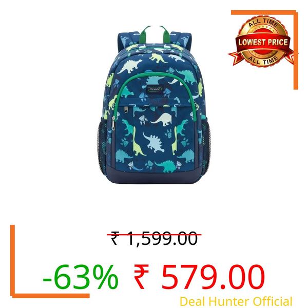 Frantic Waterproof Polyester 35 L School Backpack With Pencil/Staionery Pouch School Bag Class 1 to 8 Daypack Picnic Bag For School Going Boys & Girls(RR_Blue_Dino_Safari)