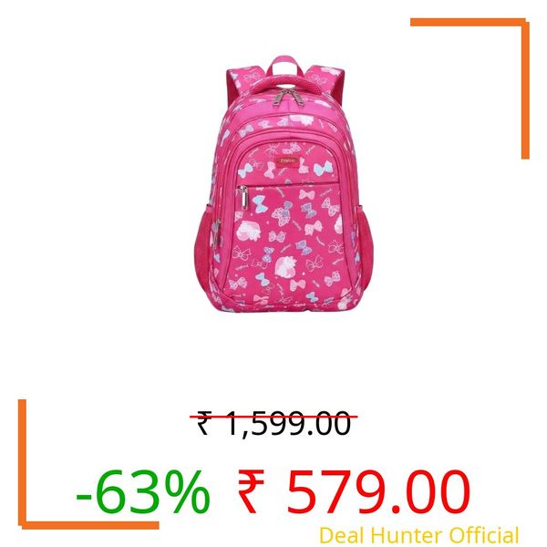 Frantic Waterproof Polyester 35 L School Backpack With Pencil/Staionery Pouch School Bag Class 1 to 8 Daypack Picnic Bag For School Going Boys & Girls(4Zipper_Pink_Little_Bow)