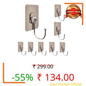 JITRUVA 10 Pcs Heavy Duty Adhesive Wall Hooks – Waterproof Stainless Steel Stick On Hooks for Towel, Coat & Kitchen Storage – Damage-Free Wall Hangers for Bathroom, Home, and Office Organization