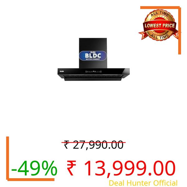 Glen 76cm 1400 m³/hr BLDC T- Shape Kitchen Chimney| Intelligent Auto Clean|Aeration | Filterless|(Hood Selena BLDC 76,Touch & Gesture Control,Black)