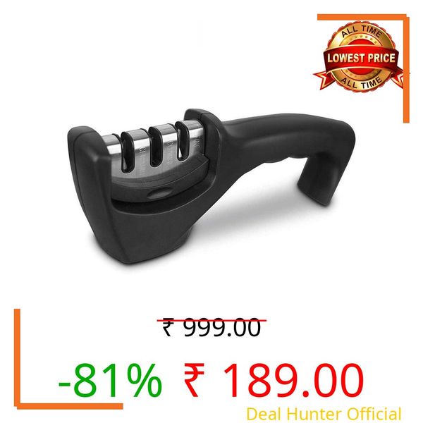 AROEVE 3-Stage Knife Sharpener Tool with Ergonomic Handle & Non-Slip Base | Professional Kitchen Knife Sharpener for Home | Manual Knife Sharpening Tool with Ceramic & Tungsten Stages