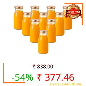 AYUTAS Glass Juice Bottles, 100 ML Capacity, 10 Pack Milk Bottle, Glass Bottles with Air Tight Gold Lids For Home, Office, Restaurant, Cafes, Gifts & Special Events