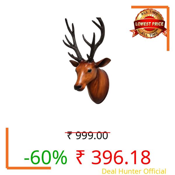 Wall Mounted Barasinga Deer Head Showpiece Brown | Decorative Deer Wall Hanging Sculpture for Living Room Bedroom Balcony Hotel Restaurant | Resin Animal Head Wall Decor