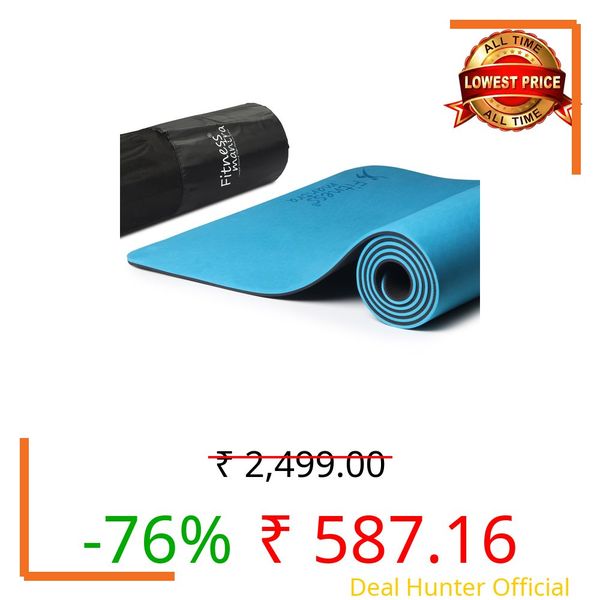 Fitness Mantra® TPE Dual Color Anti-Slip Yoga Mat with Cover Bag for Gym Workout and Yoga Exercise for Men & Women Fitness| 1 Piece| 6mm| 24"x72"| Dual Color| Premium| Teal + Black|