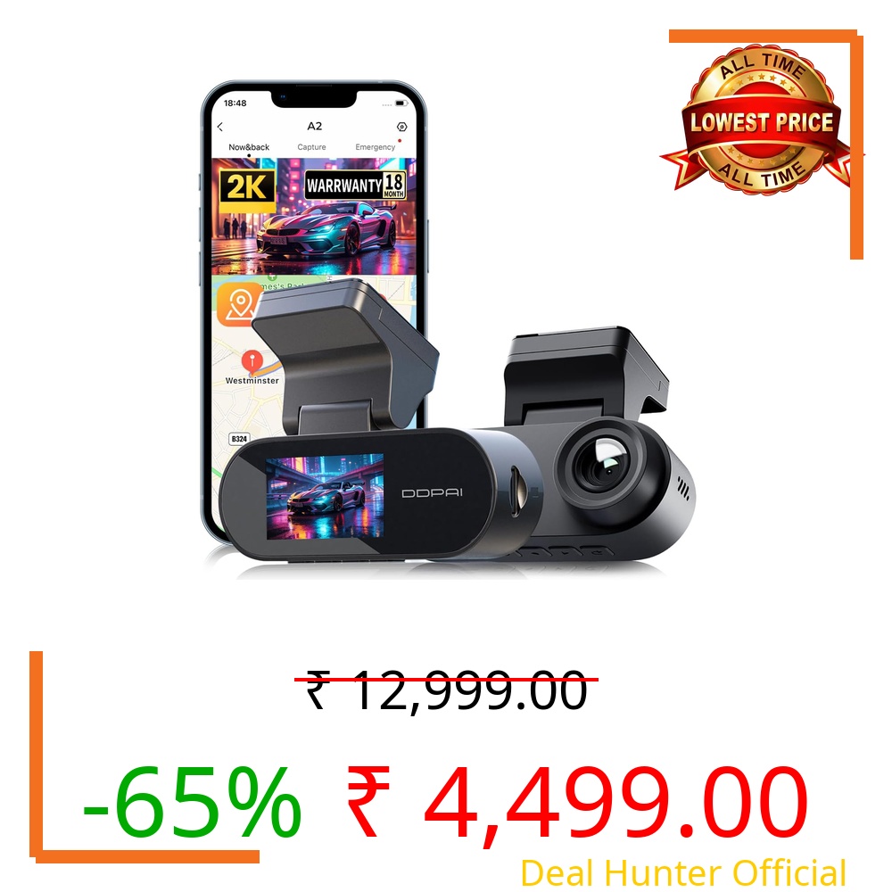 DDPAI Dash Cam for Car with Screen| 2K QHD Front Camera | ADAS, F1.8 Aperture, Night Vision, 260° Wide Angle, G-Sensor, WiFi, Super Capacitor, Wi-Fi & App Control