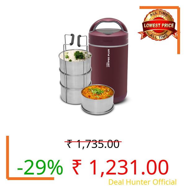 Jaypee Plus Hottline Electric Lunch Box with 4 Stainless Steel Container 320x4 ml Office Lunch Box for Men & Women Spillproof Leakproof Tiffin Box Perfect for Hot Food Reheat Food in 30 Minute,Maroon