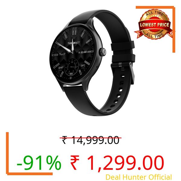 Fire-Boltt Phoenix Air Smart Watch 1.26” Round Display, Rotating Button, Wireless Charging, Ultra Lightweight Metal Body, Bluetooth Calling, Smartwatch with Silicone & Mesh Steel Straps Carbon Black