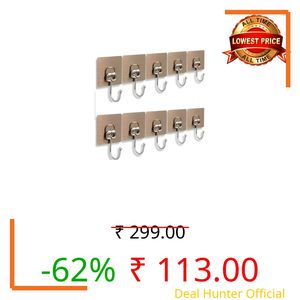 AROSHNAY Wall Hooks for Hanging Strong, Adhesive Hooks for Wall Heavy Duty, Wall hangings, Kitchen Accessories Items, Sticky Photo Frame Hangers (Golden Hook 10-pcs)