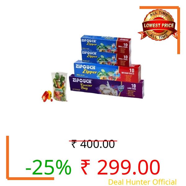 Zip Lock Bag for Food Storage – Assorted Pack of 40(20 Small+10 Medium Zipper+10 Large Freezer)| Leak-Proof Food Grade Zip Lock Covers| Reusable Ziplock Bags for Fridge, Travel, Pickles & Vegetables