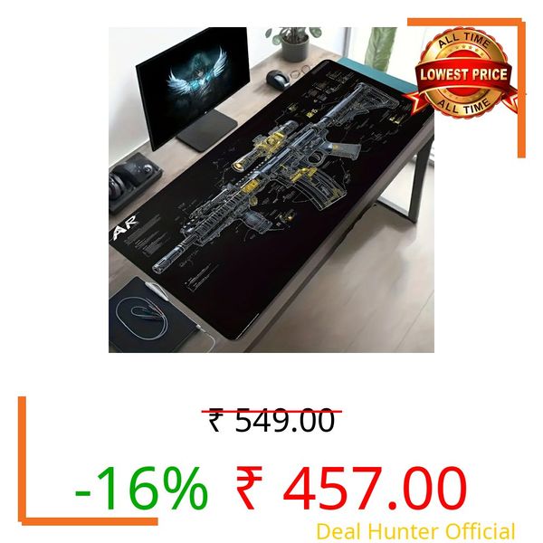 Gadgets WRAP Extended Desk Mat Mouse Pad 18 x 36 Inch, Anti-Slip, Spill-Resistant, Ideal for Home, Office, Gaming Setups - Gun & Mechanic