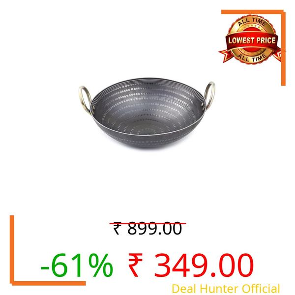 ZUKAH KITCHEN ESSENTIAL Hammered Iron Kadai Wok Frying Pan Lohe Ki Kadhai Smooth Edge Food Grade Gas and Induction Friendly Metal Spoon Friendly Dishwasher Safe (700 ML)