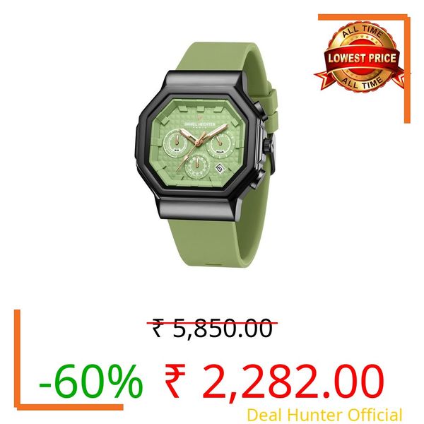Daniel Hechter Paris Daumesnil Collection Analog Watch for Men Hexagonal Chronograph Watch Black Textured Dial, Multi-Function Display, Red Silicone Strap, Date Window Premium