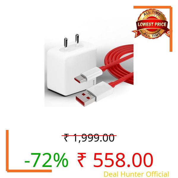 80W Super Fast Charger with USB A to Type-C 1M Red Cable |KALIAT-STD80A| USB-C Fast Charging Adapter for OnePlus, Realme, Oppo, Samsung, Redmi, Xiaomi, iQOO | Supports Dart, Dash, Warp, VOOC