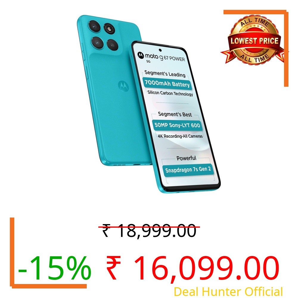 Motorola G67 Power 5G (Pantone Curacao Blue, 8GB RAM, 128GB Storage) | 6.7" FHD+ 120Hz LCD Display | Snapdragon 7s Gen2 Processor | 50MP + 8MP UW Camera | 7000mAh Battery with 30W Charger | IP64