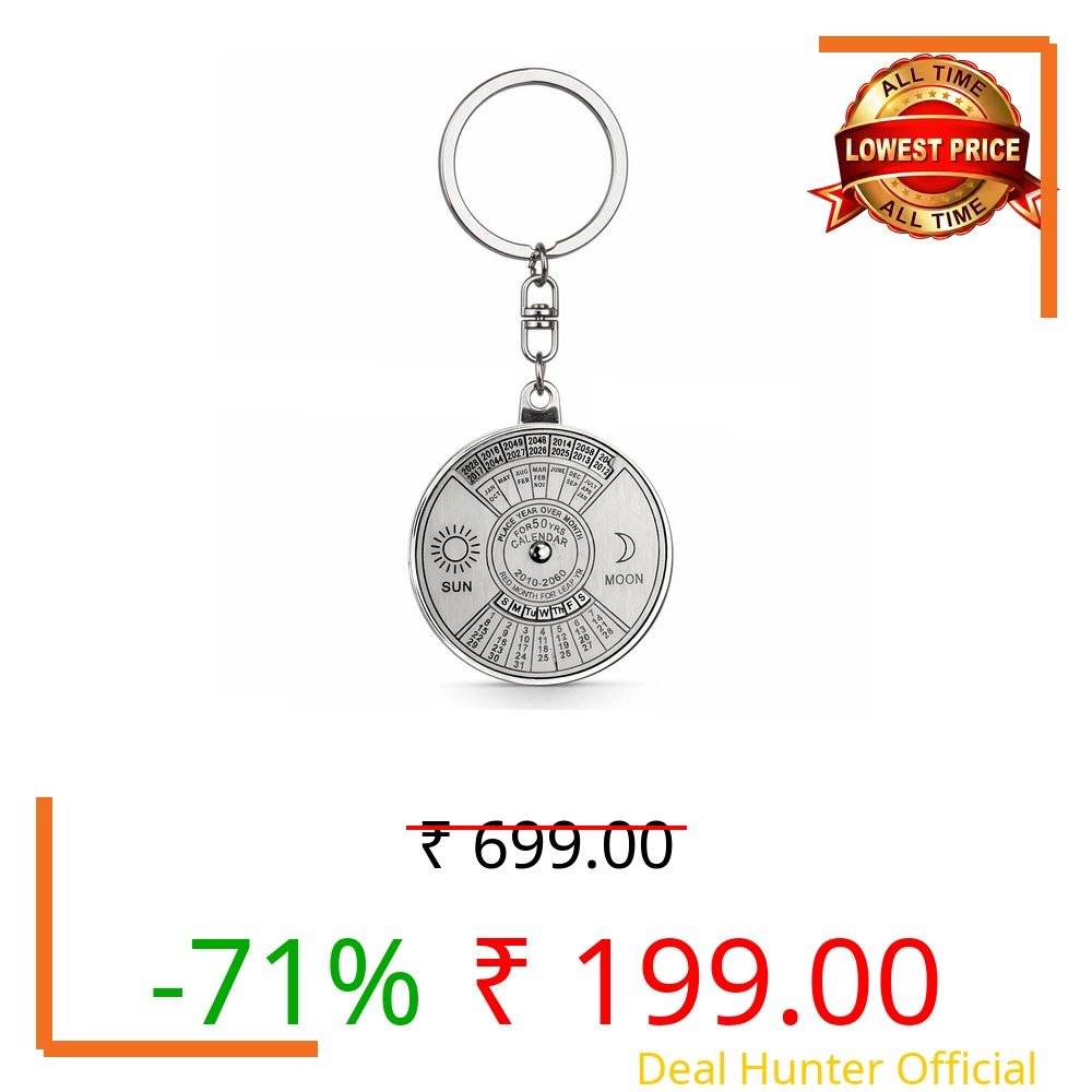Storite 50 Years Calendar Key Chain || Rotating Perpetual Calendar Key Ring ll Metal Keychain || Keychain For Bike Car Bag Silver (1)