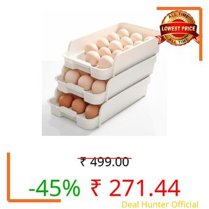 XML Eggs Tray Storage Baskets Refrigerator Stackable Organizer Plastic Containers with Handle For Home,Kitchen, Restaurent Tools Items, 3-Tier Container Holds 45 Eggs (15 X 3-EGG-TRAY)