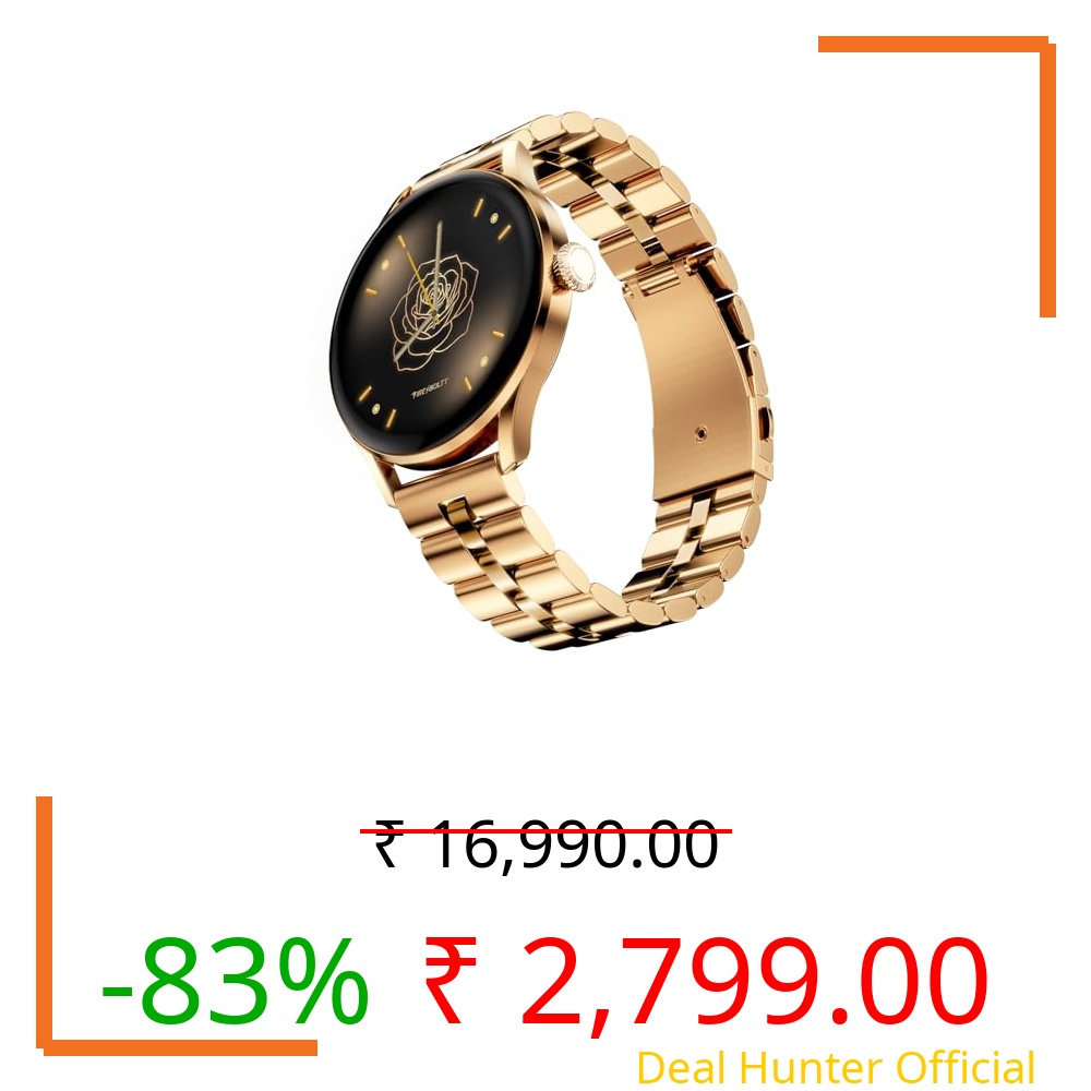 Fire-Boltt Glitz Women Smart Watch with 1.19” AMOLED Display, Bluetooth Calling, Rotating Crown, Always On Display, 1000 Nits Brightness, IP68 Waterproof Gold