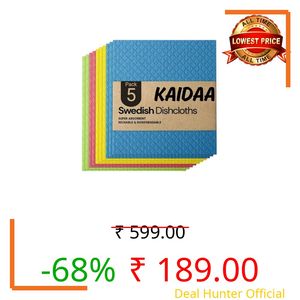 KAIDAA Kitchen Wipes (Pack of 5) | Cellulose Sponge Cloth | Reusable Cleaning Wipes | Multipurpose Absorbent Dish, Counter & Surface Cleaning Cloth