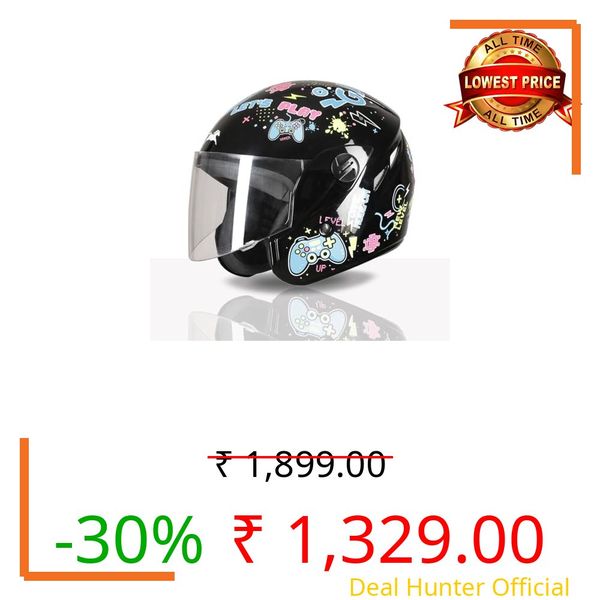 TVS Moto Jr. Kids Helmet |Fun Glow in the Dark Graphics | Lightweight ISI Certified ABS Shell| Removable Cheek Pads | Ideal Helmet for Cycle Scooter Daily Ride Comfort & Protection (Black/XXS)