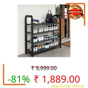 EXVITO Metal Shoe Rack for Home - Adjustable & Stackable Waterproof Open 4-Tier Shoe Rack for Closet Entryway, Bedroom, Outdoor, DIY Multi-Purpose Carbon Steel Shoe Stand - Black