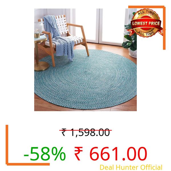 AAWAAS 3x3 feet Round Cotton Green Rug – Handwoven Natural Braided Circle Carpet for Living Room, Bedroom, Entryway — (3x3 feet, Round)