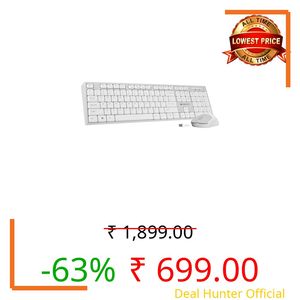 Zebronics Wireless Keyboard & Mouse Combo, 104 UV-Printed Keys, ₹ Key, 12 Multimedia Keys, Retractable Stand, 4 Button Mouse, 1600 DPI, High Precision, USB Nano Receiver (Companion 304, White + Grey)