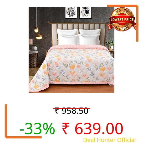 Summer Blanket 100% Cotton Reversible Ac Comforter and Cooling | Classic Printed Design | Quilt | Dohar Single/Double Bed Quilt Ideal for Gifting (Pink Floral Design, Double BE)