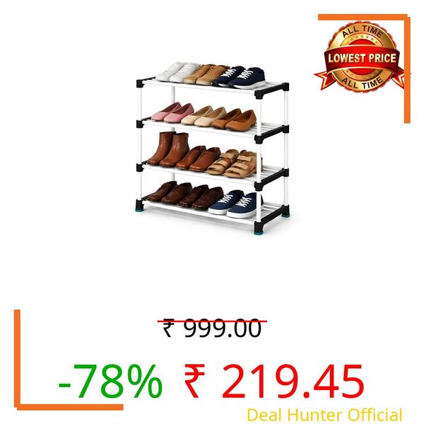 Plexus Plastic Shoe Rack 4 Tier for Home | Space Saving Tall Shoe Organizer Stand | Lightweight, Easy to Assemble Footwear Storage for Bedroom, Living Room & Entryway (White)