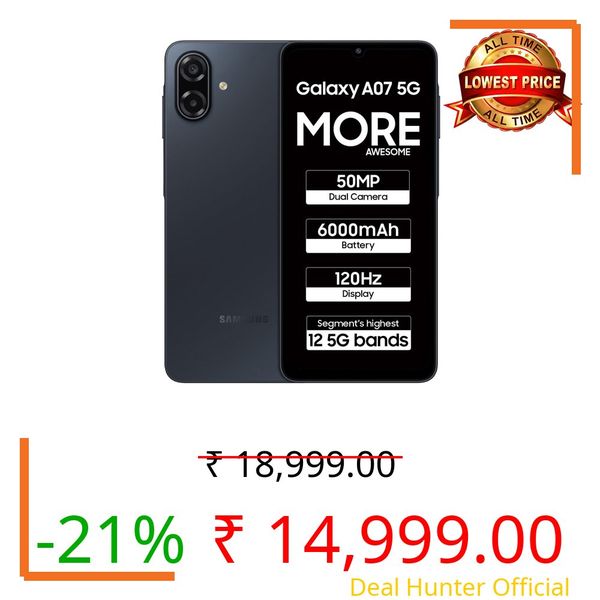 Samsung Galaxy A07 5G Smartphone (Black, 4GB RAM, 128GB Storage) | 120Hz Refresh Rate | Massive 6000mAh Battery | 50MP True Dual Camera | 6 Gen OS Upgrades | Knox Vault