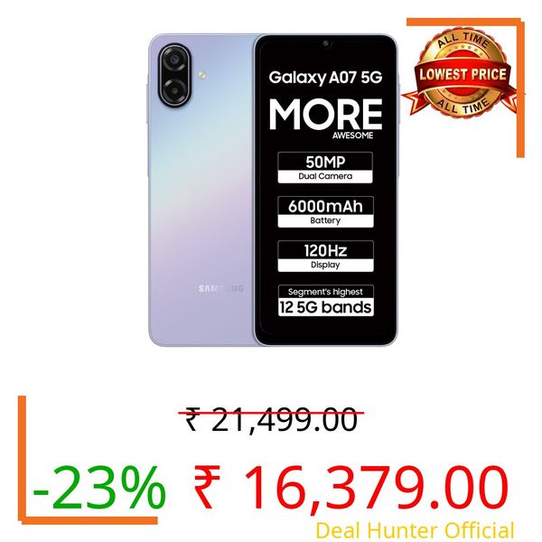Samsung Galaxy A07 5G Smartphone (Light Violet, 6GB RAM, 128GB Storage) | 120Hz Refresh Rate | Massive 6000mAh Battery | 50MP True Dual Camera | 6 Gen OS Upgrades | Knox Vault