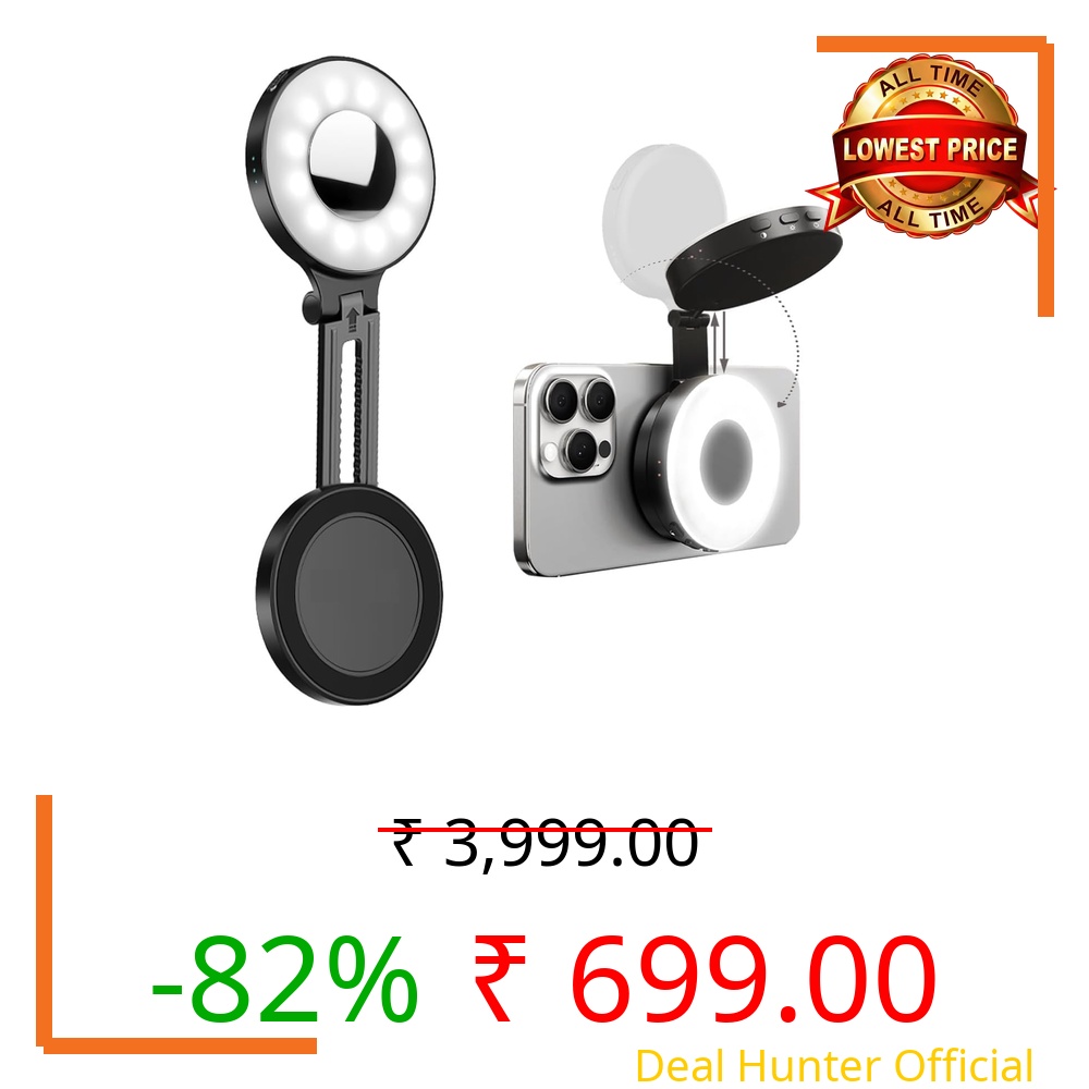 FKU 3-in-1 Magnetic Beauty Selfie Light with 2.4" Mirror, Adjusted 3 Modes, Rechargeable Fill Light for Selfies, for Photography,Makeup,Vlog (3-in-1 Magnetic Beauty Selfie Light)