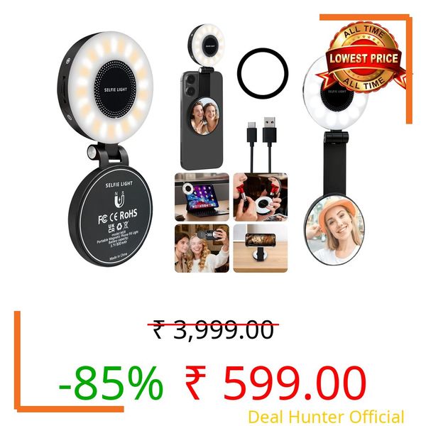 FKU 3-in-1 Magnetic Beauty Selfie Light with 2.4" Mirror, Adjusted 3 Modes, Rechargeable Fill Light for Selfies, for Photography,Makeup,Vlog (3-in-1 Magnetic Beauty Selfie Light)