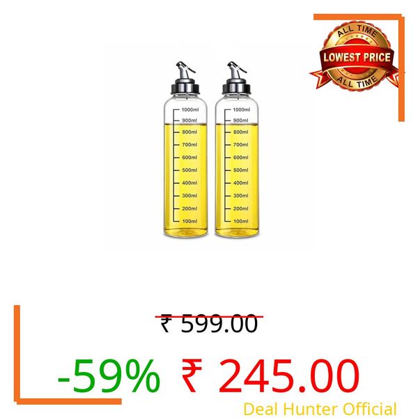 Pack of 2 Oil Dispenser Bottle 1 Litre (1000ml each) – Leak-Proof Plastic Oil Pourer with No-Drip Spout, BPA-Free Cooking Oil, Vinegar & Sauce Dispenser for Kitchen