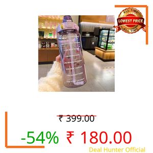 2L Transparent Motivational Water Bottle with Straw & Time Marker | Leak Proof BPA Free Sports Drinking Bottle for Gym, Office, School & College | Break Resistant with Belt Handle (Purple)