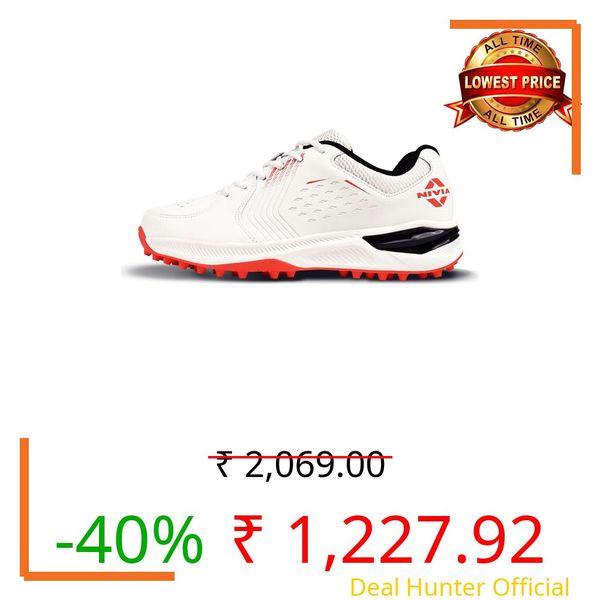 Nivia Crick 500.1.0 Cricket Shoes, Mesh & PVC Upper, Duofoam Cushioning, Full Stud Rubber Outsole, Heel Stability, All-Day Comfort, Neutral Arch for Every Play (White/Orange, UK06)