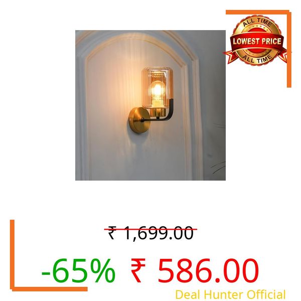 OJIT LIGHT DECORATION Luxury Brass Finish Ribbed Glass Design Decorative Wall Lamp Sconce for Bedroom, Living Room, Hotel, Corridor, Café, Restaurant, Hallway,Balcony, Showroom