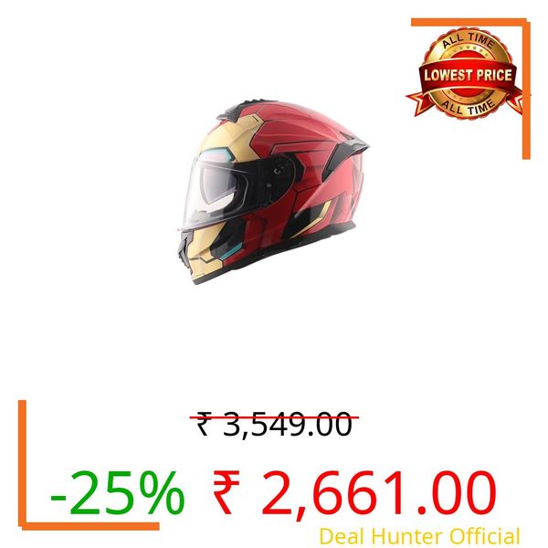 Vega Zap Marvel Iron Man Edition Full Face Helmet – Dynamic Graphic Styling, Gloss Finish Red Gold – M
