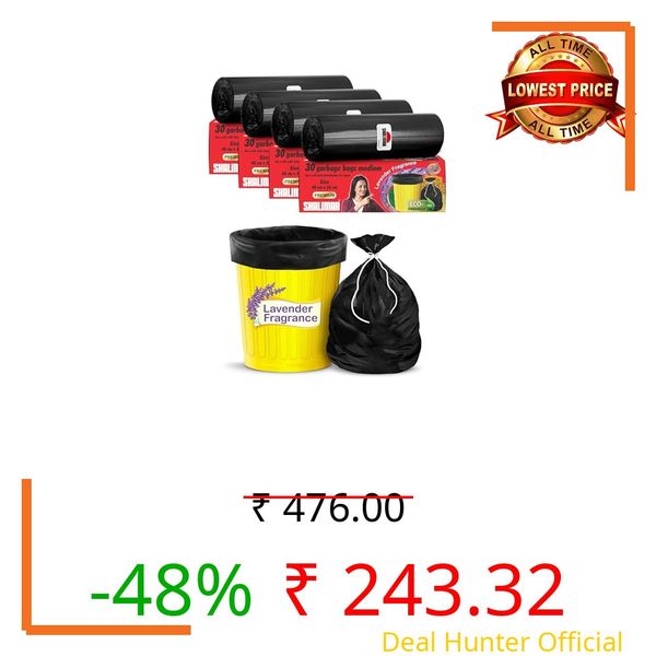Shalimar Premium (Lavender Fragrance) Scented Garbage Bags | Medium 19 X 21 Inches | 120 Bags (30 Bags X 4 Rolls) | Dustbin Bag/Trash Bag | (Black) - Perforated Box for Easy Dispensing