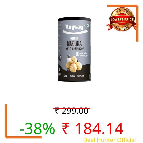 Anyway Roasted Makhana Salt & Pepper 65g| Classic Fox Nuts Snack | Flavoured Makhana for Tea Time & Anytime Snacking