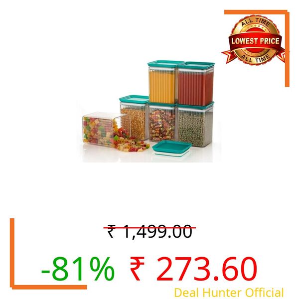 Xiran Airtight Kitchen Storage Box, Plastic Containers for Kitchen Storage Set, Food Storage Containers, Grocery Storage Box, Kitchen Containers Set (1100Ml Green Set of 6)